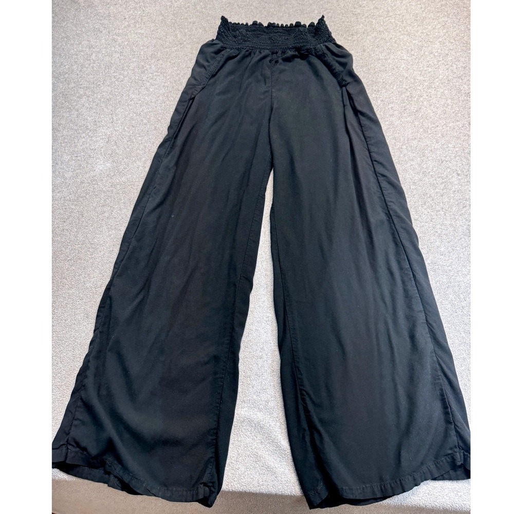 Uluwatu Wide Leg Pants Womens S/M Black Smocked Waist Flowy Boho Coastal Lounge